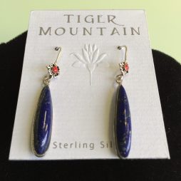 Sterling Silver Blue with Red Long Earrings