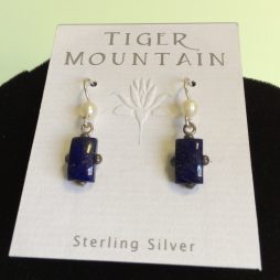 sterling Silver Deep Blue with Pearl Earrings
