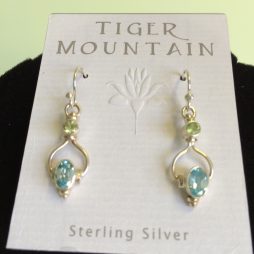 Sterling Silver Aqua & Lime Green 2 Tier Earrings