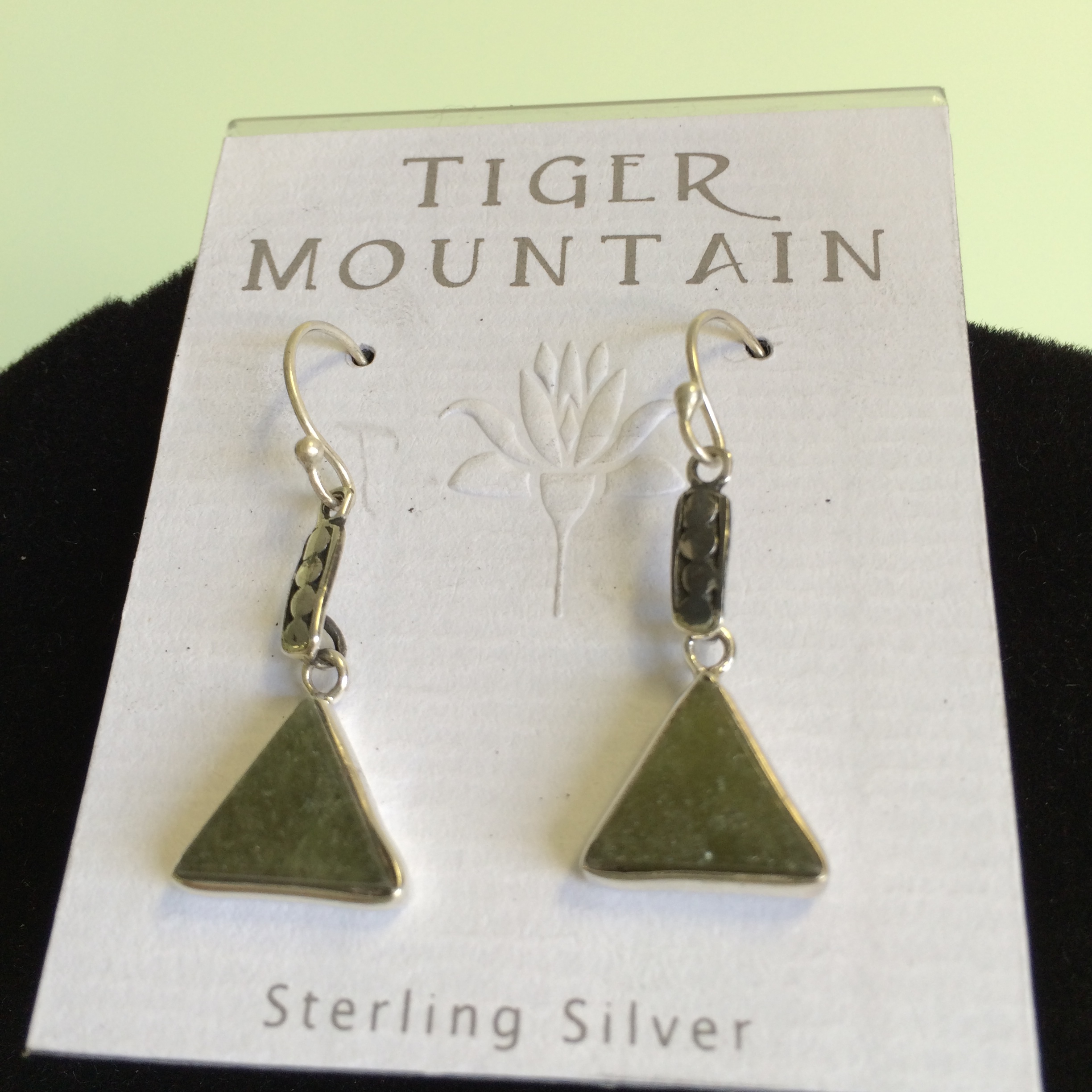 Sterling Silver Jade Triangle Earrings