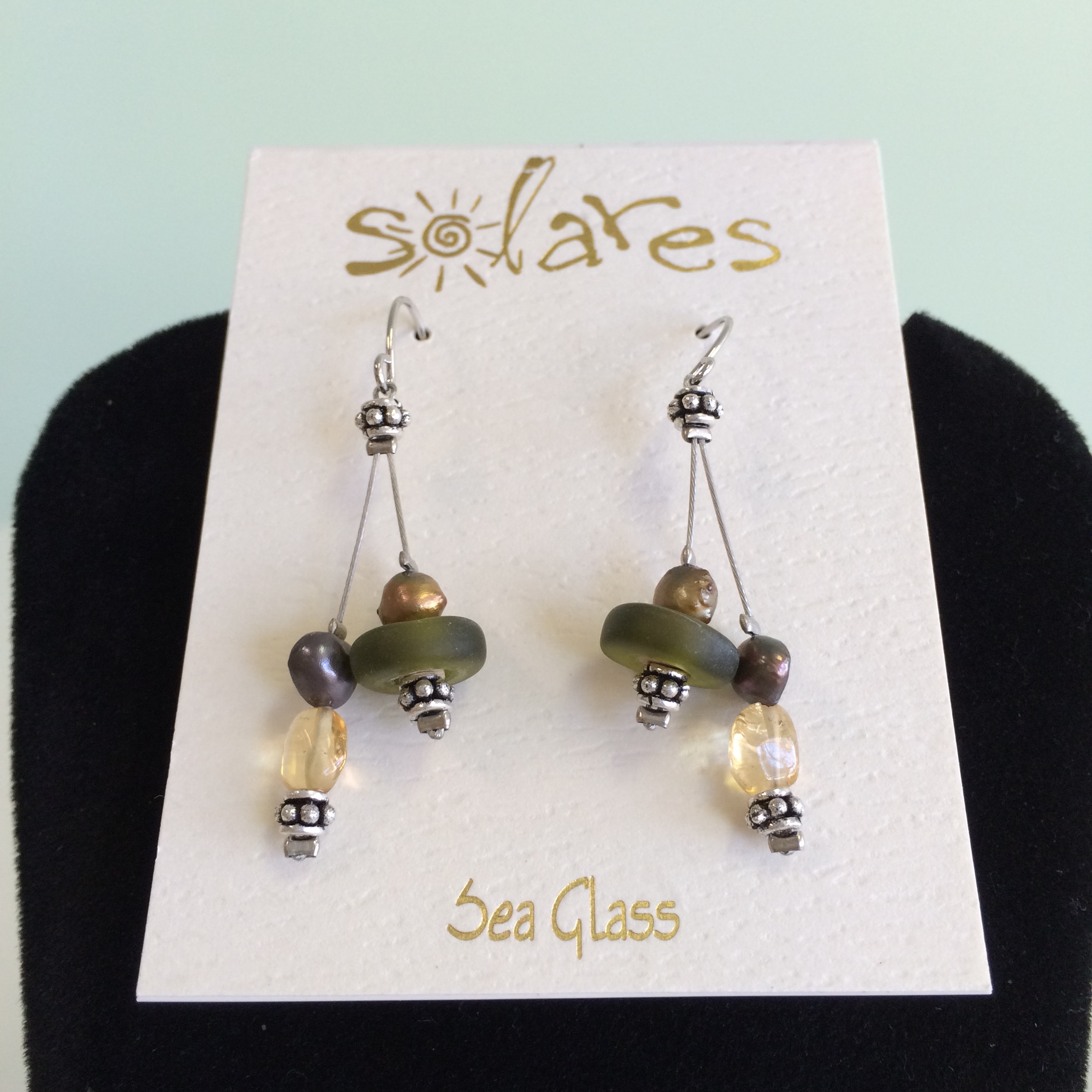Icy Olive Recycled Sea Glass Earrings.