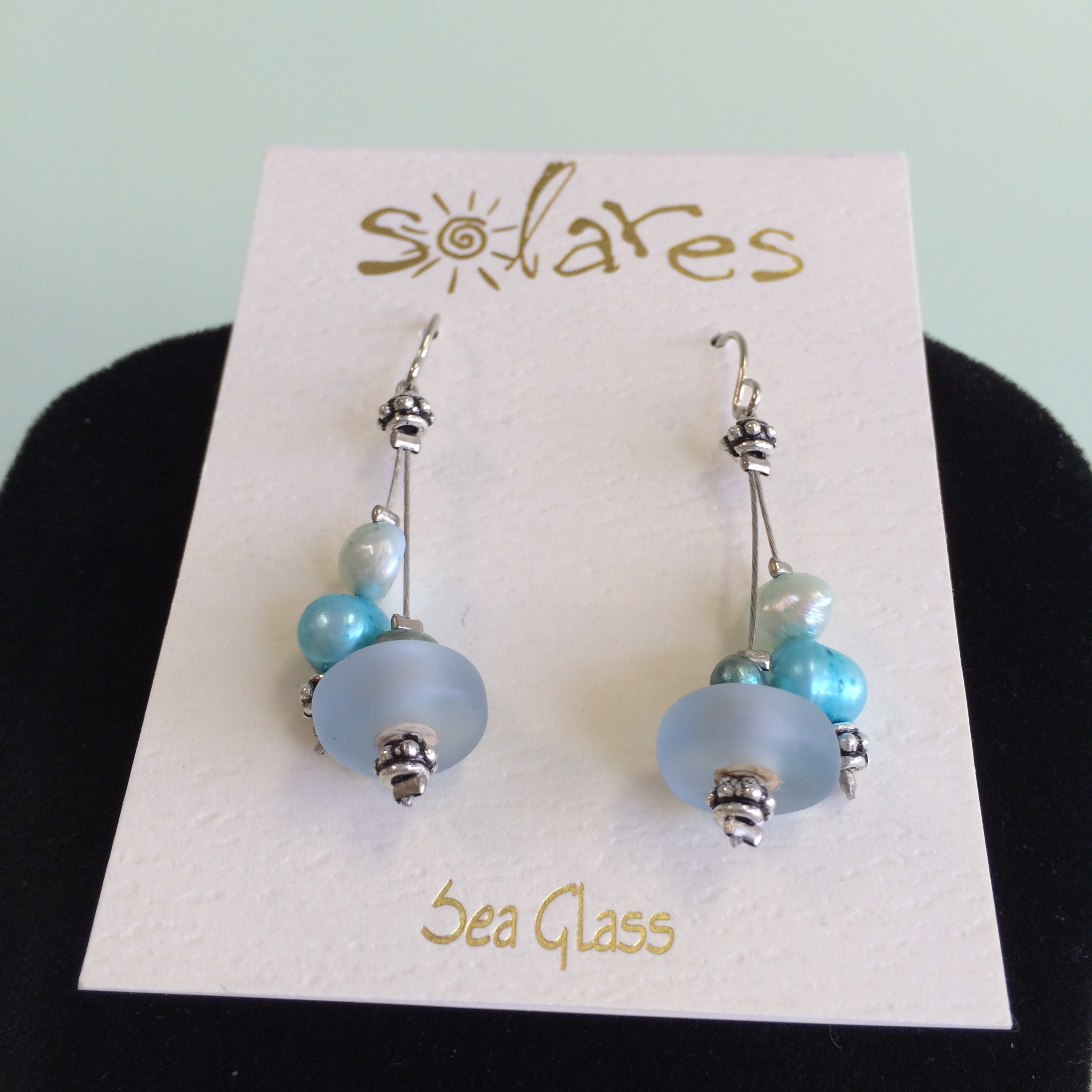Light Blue Sea Glass Dangle Earrings