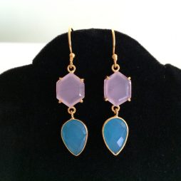 Elegant Rose Quartz Blue Chalcedony Earrings