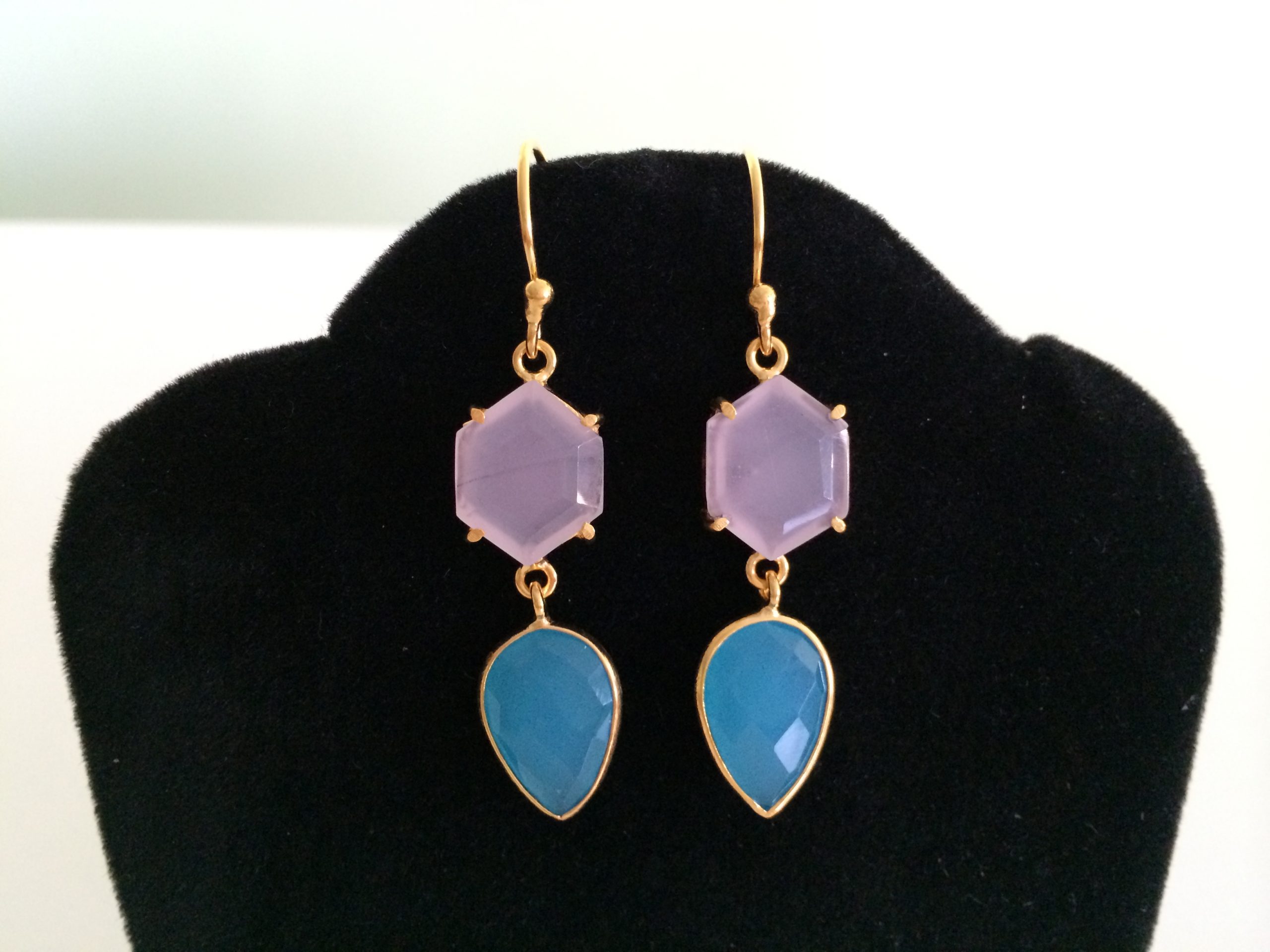 Elegant Rose Quartz Blue Chalcedony Earrings
