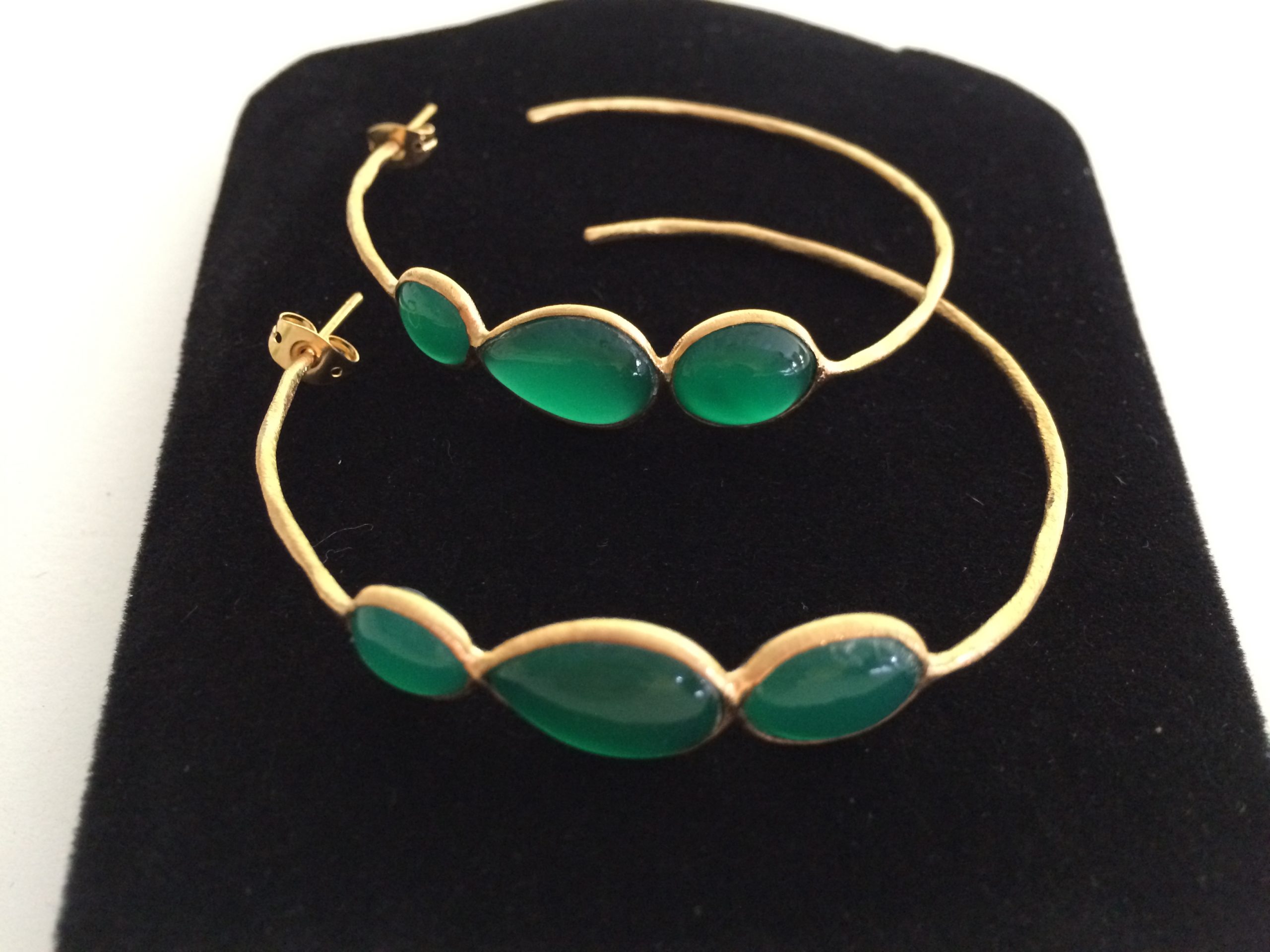 Green Onyx Triple Stone Earrings