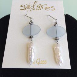Light Blue Sea Glass Earrings with Pearl