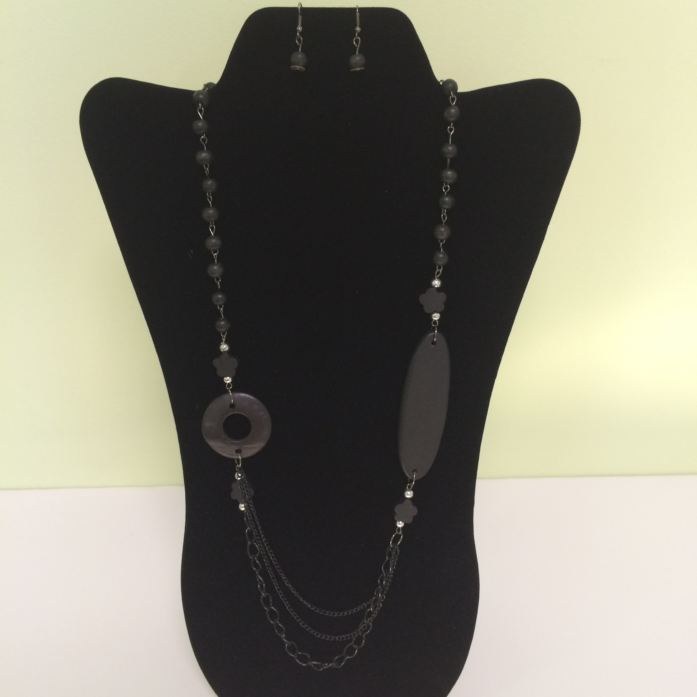 Charcoal Colored Beads Fashion Necklace & Earring Set