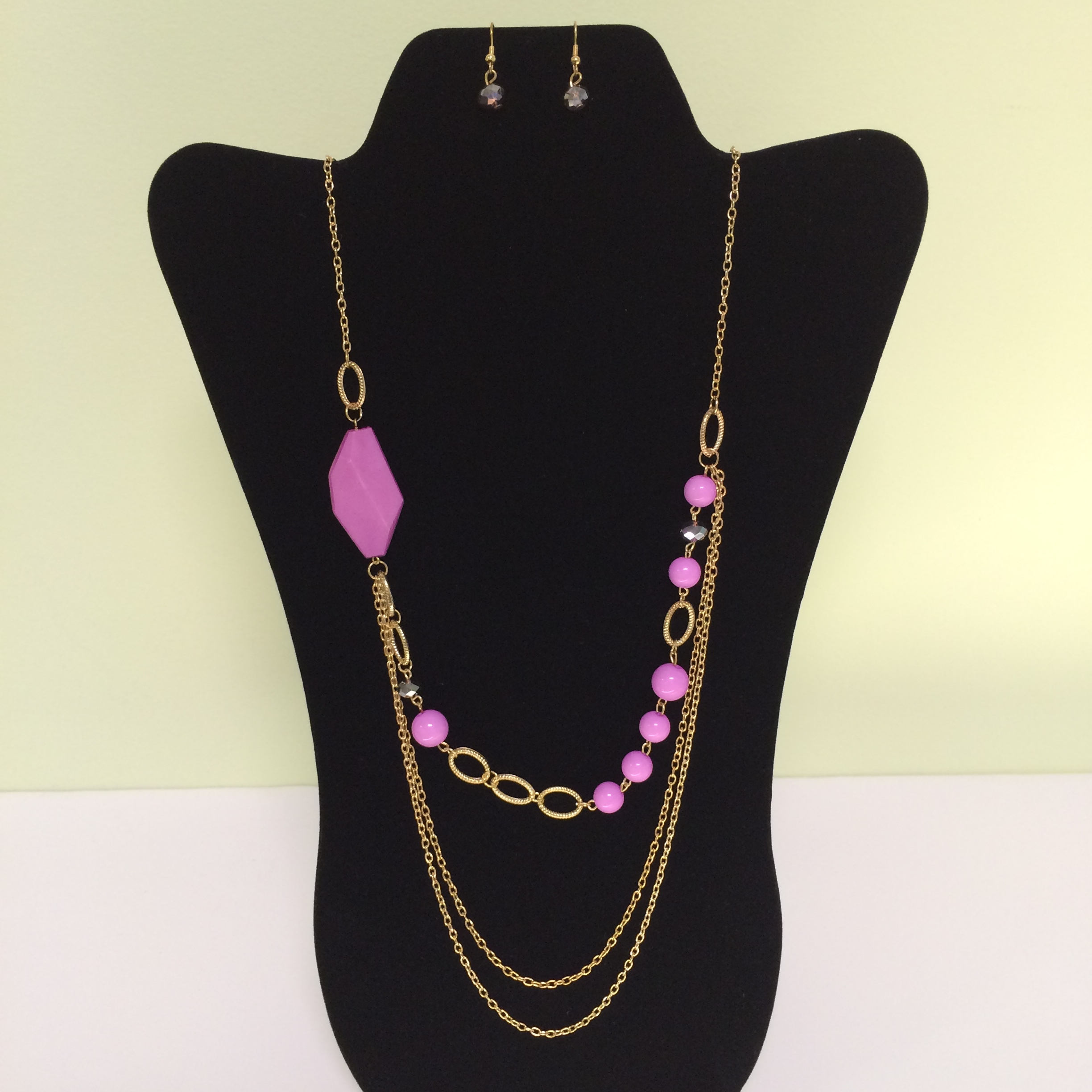 Fashion Necklace & Earring Pink Beads Set 126