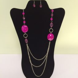 Fashion Necklace & Earring Pink Balls Set 127