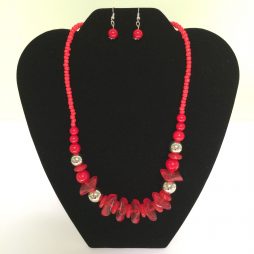 Fashion Necklace & Earring Red & Clear Balls Set 129