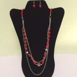 Fashion Necklace & Earring Red Beads Layered Set 131