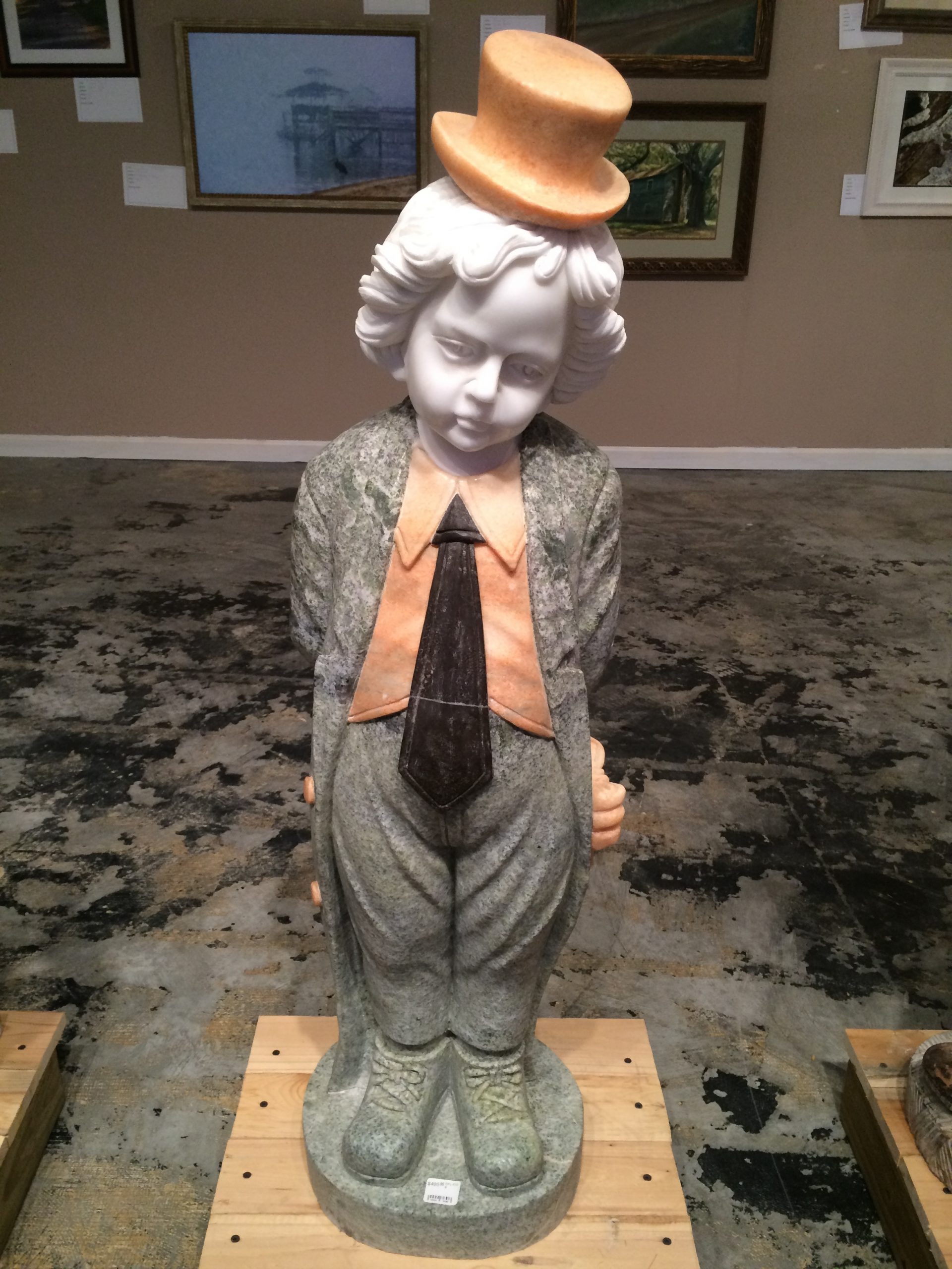 Marble Statue Little Boy with Tie & Top Hat
