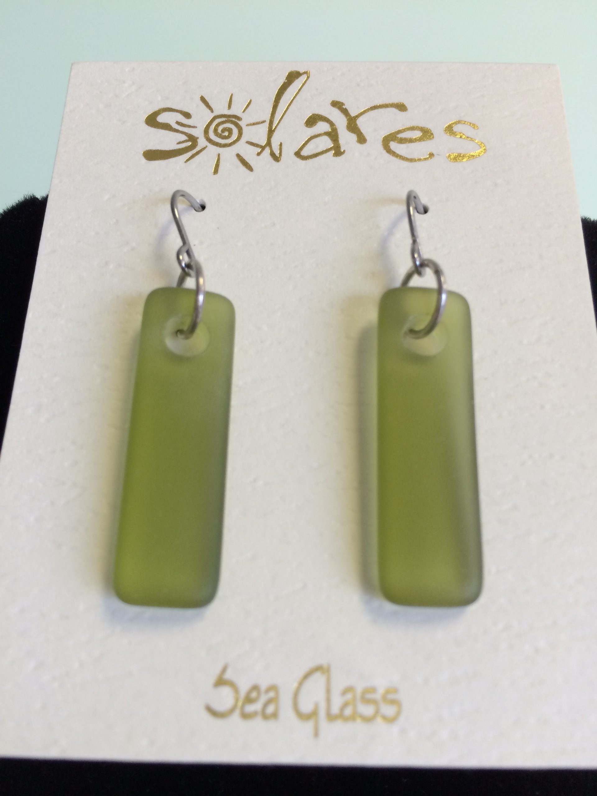 Olive Green Sea Glass Bar Earringss