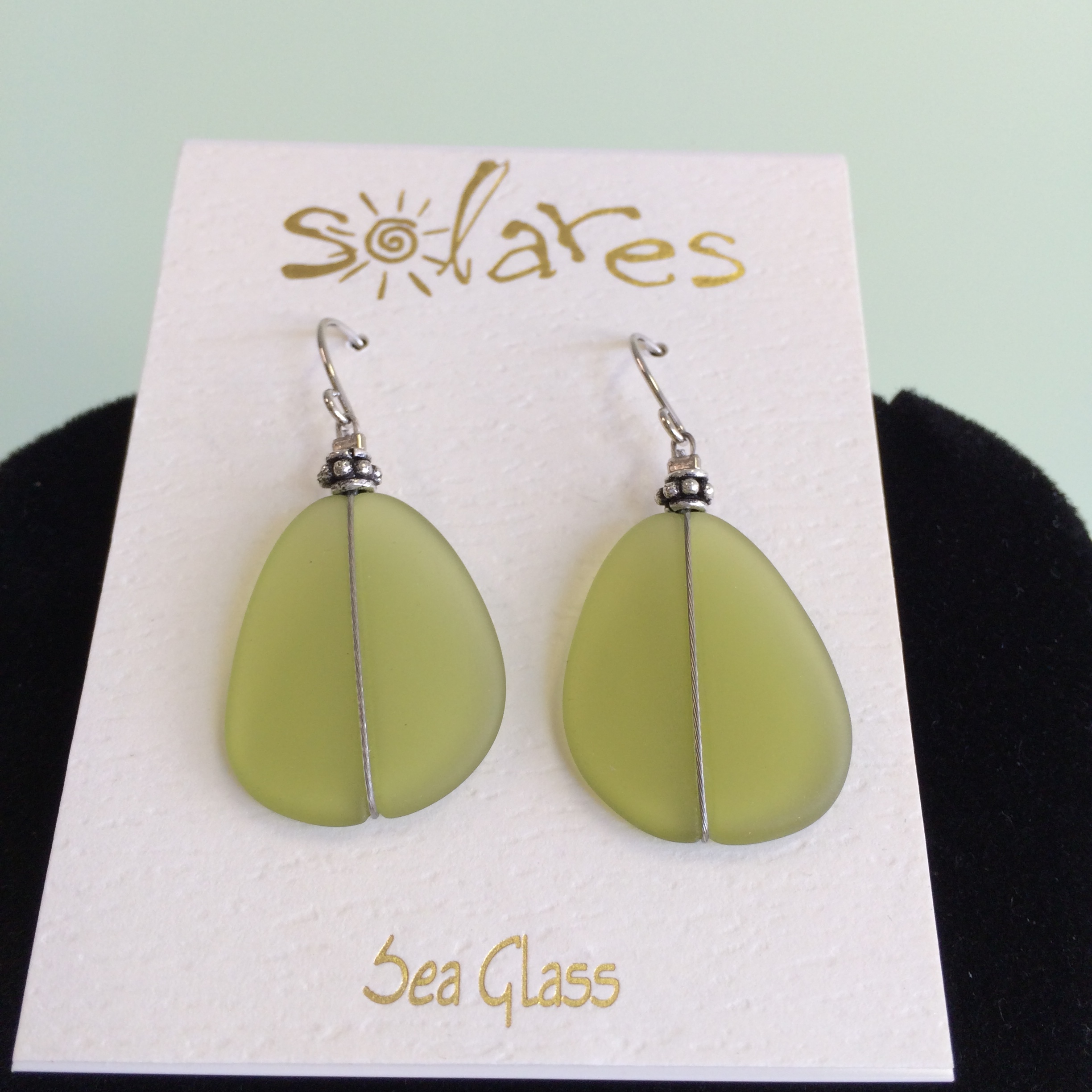 Icy Olive Sea Glass Earrings F15