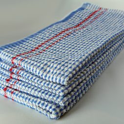 Dish Towel, Blue Check with Red Stripe, 100% Cotton