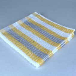dish cloth, white with gray and yellow stripes