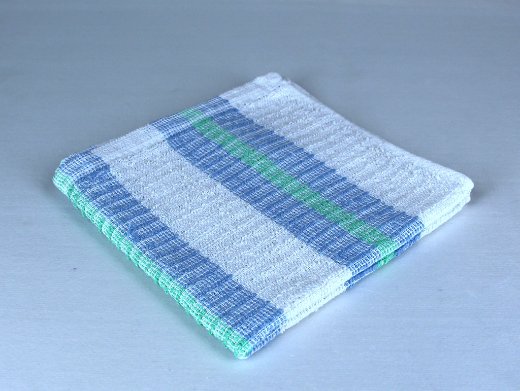 Dish Towel, White with Blue and Green Stripes